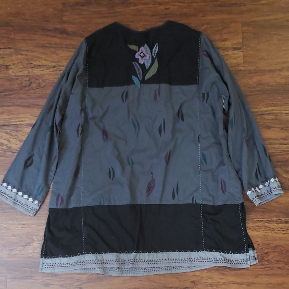 Gudrun Sjoden Floral Beaded Gray Cotton Tunic Size Medium Boho Chic Feminine - Picture 8 of 9